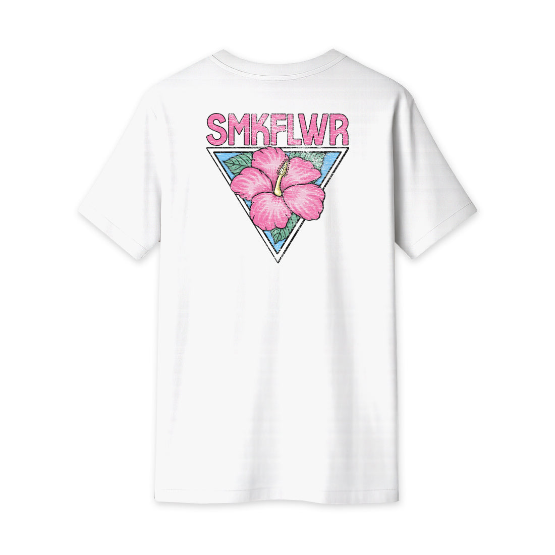 White tee with Hibiscus art (back)